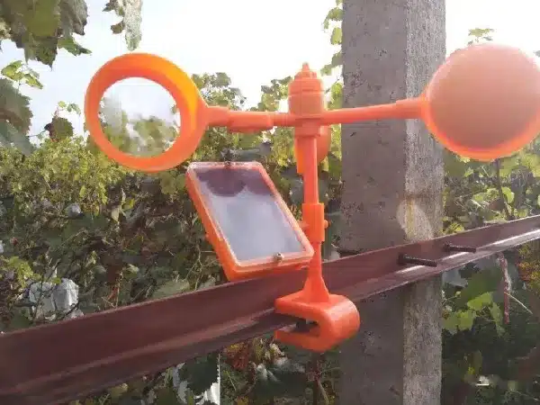 A bird deterrent device combining sound and light